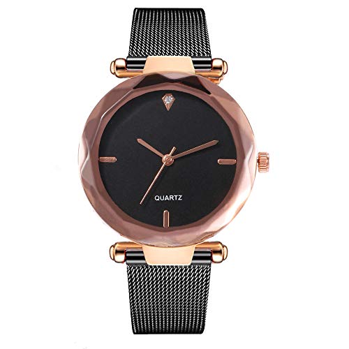 FarJing Fashion Women Watch Mesh Band Casual Stainless Steel Quartz Wristwatches (D)