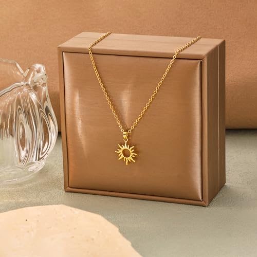 Tewiky Women's Sun Chain - 14K Gold Plated / Silver Layering Necklace with Sun Pendant Chain for Women Girls Waterproof Girls Gifts