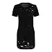 Doris Women's Hole-Broken Side Slit Casual Cotton Mini T Shirt Dresses