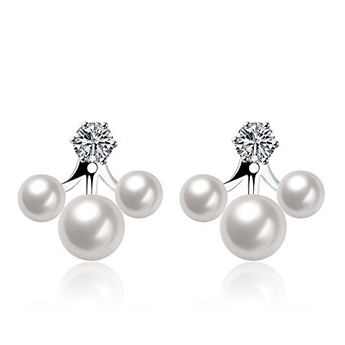 iCAREu Platinum Plated Zircon and Imitation Pearl Stud Earrings for Women, Girls
