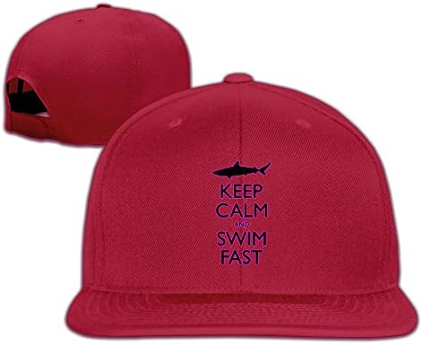 Keep Calm And Swim Fast Funny Shark Flat Bill Snapback Hats Baseball Caps For Men Women