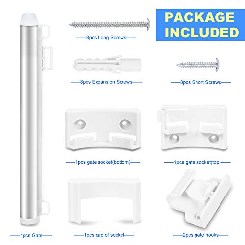Baby Retractable Mesh Gates, Extra Wide Safety Gate/Pet Dog Gate Replacement for Stairs/Door/Stairway - Flexible Extension Waterproof Rustproof Aluminum White Protect Toddlers (Silver White) - Thumbnail 7