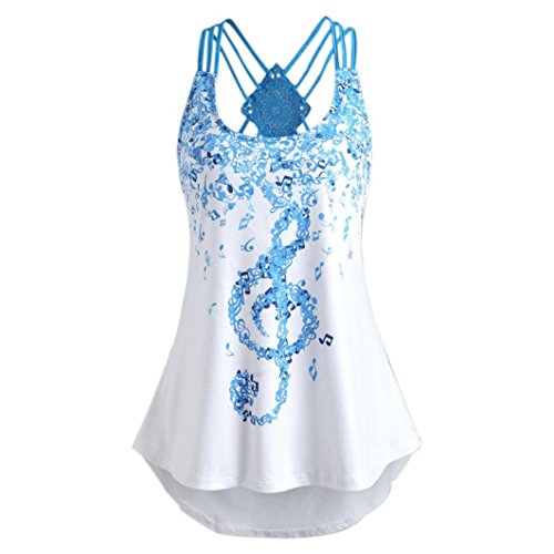 Wintialy Ladies' Bandages Sleeveless Vest Top Musical Notes Print Strappy Tank Tops