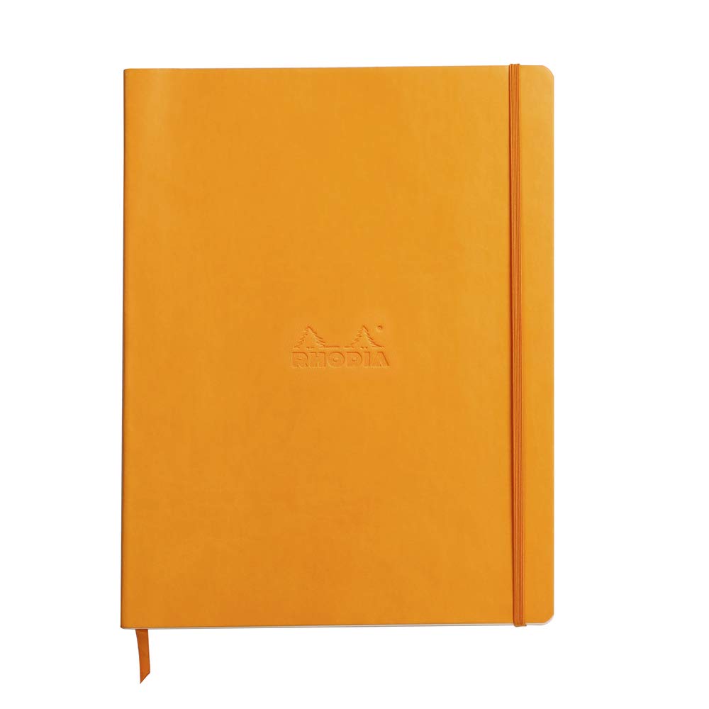 RHODIA 117715C - Orange Flexible Notebook - A4+ - Lined - 160 Detachable Pages - Ivory Clairefontaine Paper 90 g/m - Bookmark, Elastic Closure - Faux Leather Cover - Rhodiarama Collection