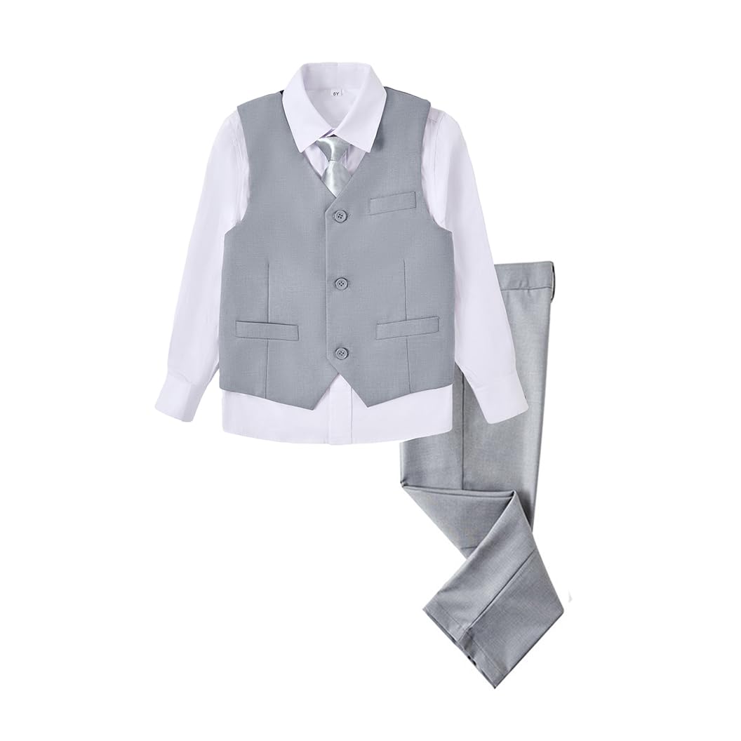 SaiLiiny Easter Outfit for Boys Wedding Dresswear Boys Formal Outfit Vest and Pants Sets for Boy Size 7 Light Gray Image
