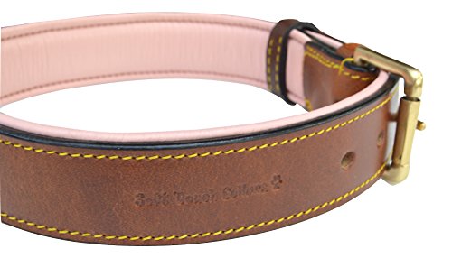 Soft Touch Collars Padded Leather Dog Collar, Large Brown with Light Pink Padding, Real Genuine Leather, 24" Long x 1.5" Wide, Fits Neck Size 18" to 21" Inches - Thumbnail 3