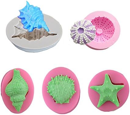 5pcs Ocean Style Seashell Starfish Mold DIY Fondant Chocolate Silicone Molds Conch Baking Cake Decorative Molds