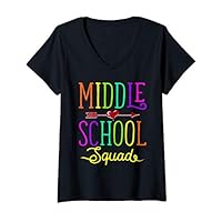 Womens Back To School Shirt Middle School Squad Teacher, Student V-Neck T-Shirt