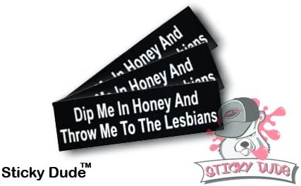 Three (3) pcs - Dip Me In Honey And Throw Me To The Lesbians - 1 1/4" x 3" inches - High resolution Print Hard Hat Biker Helmet Stickers