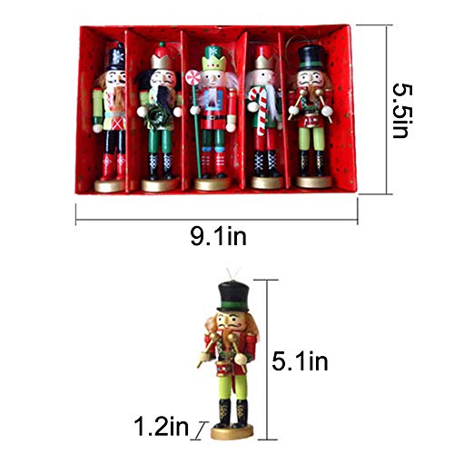 BlueSpace Christmas Nutcracker Ornaments Set Wooden Nutcrackers Hanging Decorations for Christmas Tree Figures Puppet Toy Gifts(5'',Set of 5pcs)