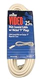 Leviton C6851-25W RG6 Coax Cable, Nickel Plated, 25-Feet, White