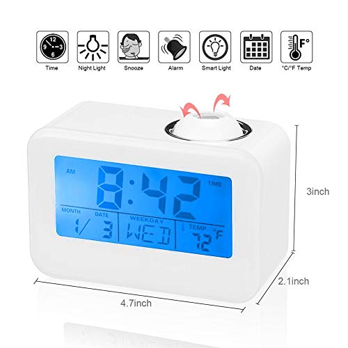 Alarm Clocks for Bedrooms, DANGSHAN Cool Digital Snooze Projection Alarm Clock with 3.5" LED Display, Cube Office Desk Alarm Clock, Smart Back light, Hourly Chime