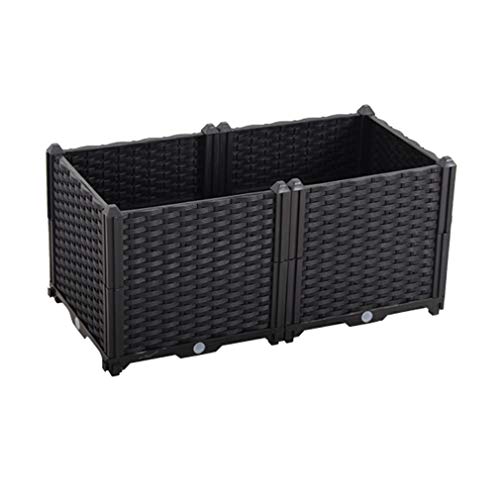 Hershii Rectangular Deepened Garden Raised Bed Kits Plastic Plant Containers Indoor Outdoor Vegetables Herbs Flowers Growing Planter Box – Black – 30.7 X 15.35 X 14.96 Inches