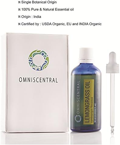 Lemongrass Essential Oil - Certified Organic - 100% Pure Natural - Big 3.04 Oz