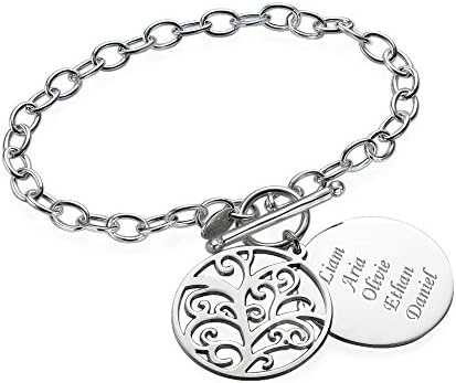 Filigree Family Tree of Life Bracelet in Sterling Silver - Custom Made & Personalised with any name