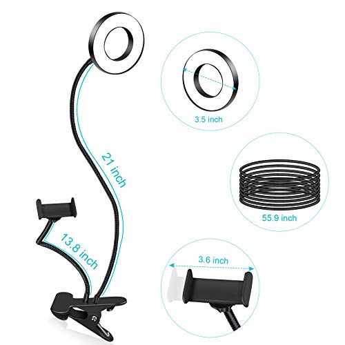 Clip On Ring Light, 48 LED USB Desk Light with Phone Holder, Video