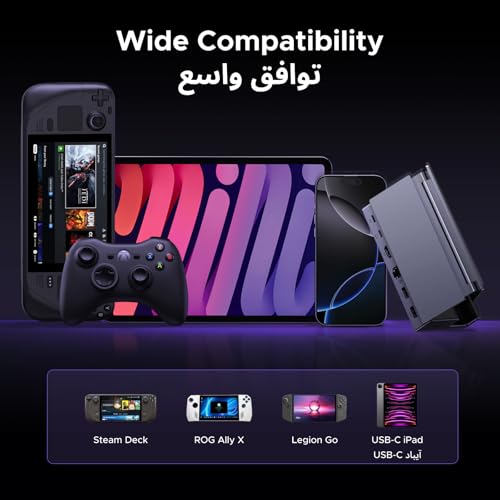 UGREEN Docking Station 6-in-1 with 4K@120Hz HDMI 2.1, 100W PD, USB-A & USB-C 3.0, Gigabit Ethernet, Adjustable Folding Stand for Gaming Handhelds, Laptops, and MacBooks
