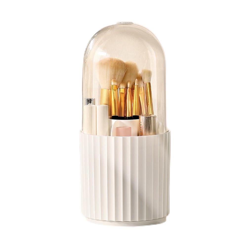 STARRY G 360° Rotating Makeup Organiser, Makeup Brush Holder Container, Cosmetic Organiser Bucket with Visible Cover, Cosmetic Brush Storage Case, Desktop Storage Box for Eyeliner, Eyebrow Pencil