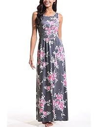 Zattcas Maxi vestidos para dama, cuello redondo, sin mangas, verano, floral, maxi vestido con bolsillos