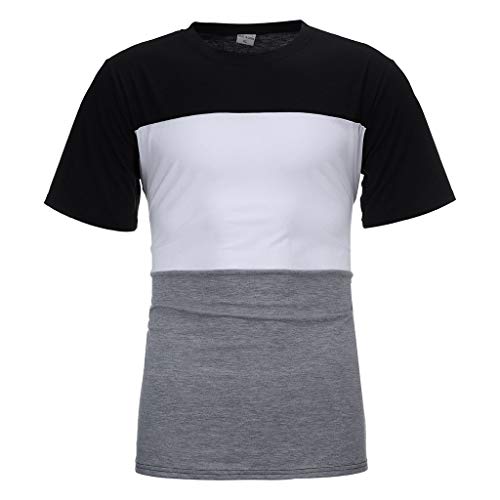 Mens 2 Piece Outfit Sport Thin Set Spring Summer Casual Short Sleeve Color Block Tops + Short Pants Tracksuit (Black, M) - Thumbnail 2