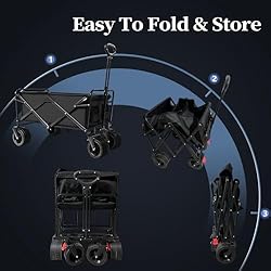 Collapsible Folding Wagon, Heavy Duty Foldable Cart