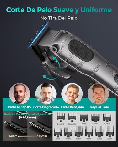VGRPRO Máquina de Cortar Pelo Hombre Profesional, cortapelos hombre inalámbrico con estuche, kit para casa & barbería, pantalla LED, regalo hombre (Gris)