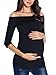 AnnAnn Womens Maternity Tunic Tops Off Shoulder 3/4 Sleeve Classic Side Ruched T-shirt Fitted Pregnancy Clothes, Black, Small
