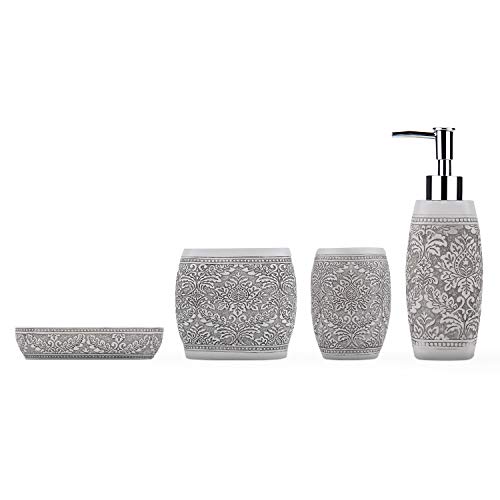 Fimary Resin Bathroom Accessories Set White - Including 4 Piece Noble White Bathroom Accessories Set Soap Dispenser, Toothbrush Holder, Tumbler, Soap Dish - Thumbnail 7