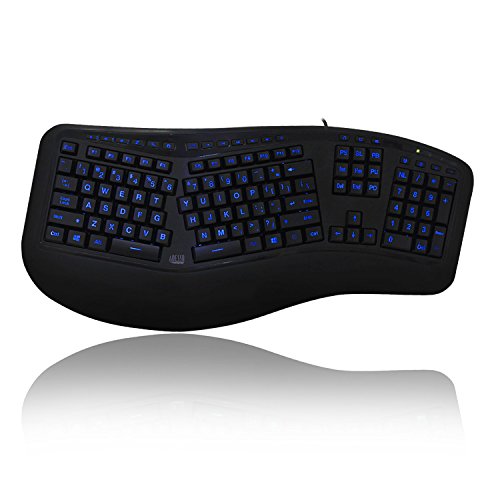 Adesso Tru-Form 150 3-Color Illuminated Ergonomic Keyboard (AKB-150EB)