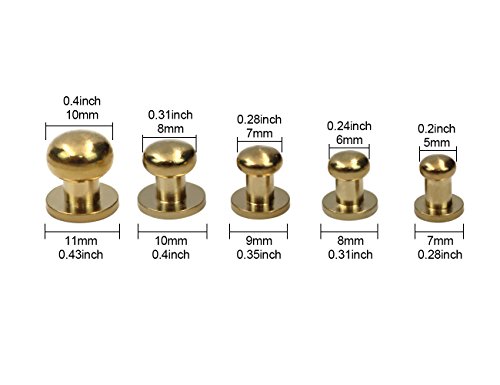 M-Aimee 25 Sets Sam Browne Solid Brass Round Button Studs,Leather Craft Belt CHICAGO SCREWS SOLID BRASS Studs Nail Rivets DIY for Belt Wallet Handbag(5 Sets per size) - Thumbnail 4