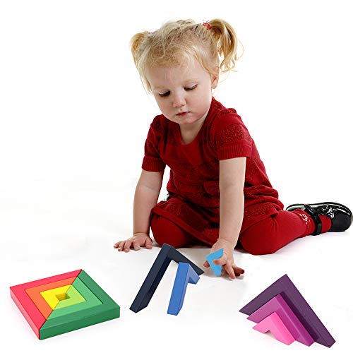 Sealive 12 Piece Wooden Rainbow Stacking Toy, Montessori Rainbow Stacker Toy Building Blocks for Kids Learning Sorting and Stacking, Preschool Nesting Educational Toys Fine Motor Skills Games