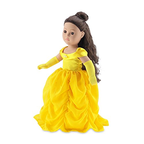 18 Inch Doll Clothes | Gorgeous Princess Belle-Inspired Ball Gown Outfit with Beaded Accents and Matching Elegant Gloves | Fits American Girl Dolls