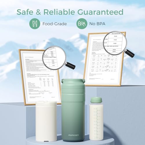 Momcozy Portable Breast Milk Cooler for Travel, 24H Ice-Free Cooling Breastmilk Storage Bottles Container, 12oz Leak Proof Outdoor Small Freezer, Baby Breastfeeding Essential for New Moms
