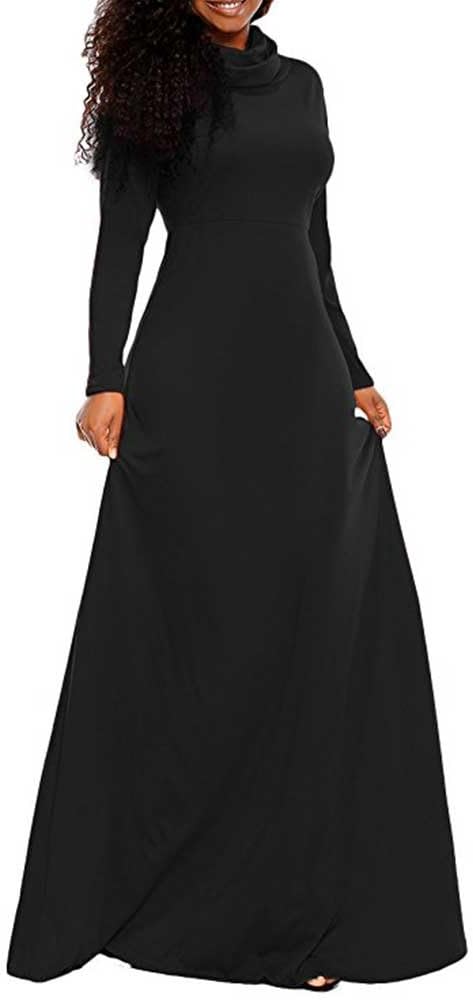 SCORP Womens Turtleneck Long Sleeve Fit and Flare Full Length Maxi Formal Party Dress