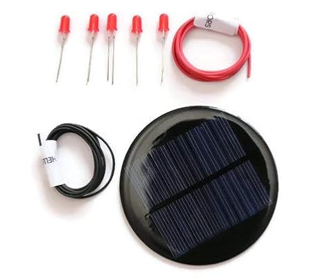 Electronicspices DIY 6v-80 mAh Mini Solar Panel Kit with 5 Red LEDs and 2 m Common Wires (Multicolour, 80 Diameter)