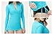 Tesla TM-FSZ04-PPL_Large Women's UPF 50+ Half-Zip Front Long Sleeve Top Rashguard Swimsuit FSZ04