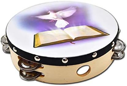 Earlyad Tambourine Double Row Wood instrument Hand Held Drum Bell Birch Metal Jingles Percussion Musical Educational Toy for KTV Party Kids Games