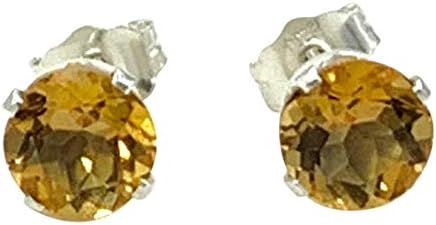 Citrine Gemstone 6mm Sterling Silver Stud Earrings
