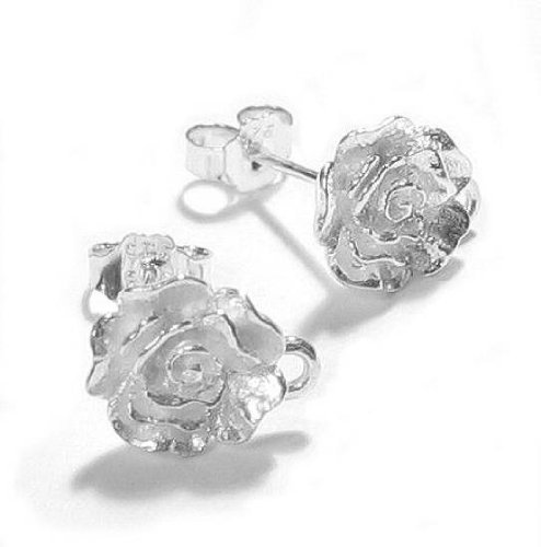 2 pcs .925 Sterling Silver Ball Rose Stud Earrings Loop Post 11mm w/clutches/ear nut/Findings/Bright