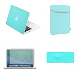 TopCase Rubberized Hard Case for Macbook 13 inch A1425 and A1502 Bundle with Soft Sleeve Bag, Silicone Keyboard Cover, LCD HD Clear Screen Protector with TopCase Mouse Pad - Turquoise Blue