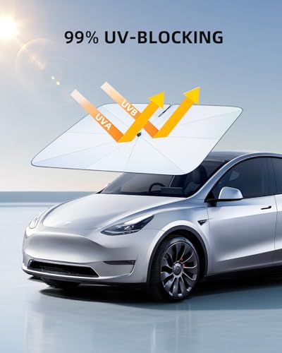 LANGBEAN [Enhanced] Sun Shade for Tesla Model Y / 3 2021-2026, Foldable Car Sun Shade Blocks UV Rays & Heat, Easy to Install & Fold Sun Protection