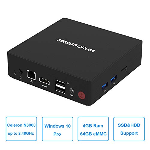 N36 Mini PC Intel N3060 Processor(up to 2.48GHz) Mini Computer, 4GB RAM 64GB eMMC, 4K, 1000M LAN, 2.4/5G WiFi, BT4.2, HDMI&VGA Port Support Windows 10 Pro/Auto Power On