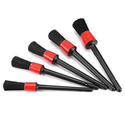 Auto Detailing Brush Set, Car Cleaner Brush Set for Cleaning Wheels,Engine,Air Vents,Leather, 5 Pack Boar Hair Car Interior Wash Detailing Brush for Motorcycle Automotive Cleaning Wheels, Dashboard