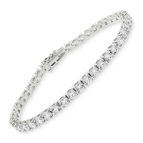 Sterling Silver 3.5mm Brilliant-Cut Clear Round CZ White Tennis Bracelet 6.5