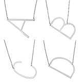 Rinhoo Sideways large Initial Necklace Silver Big Letter Script Name Stainless Steel Pendant Monogram Necklace for Women Gift(From Alphabet 26 A-Z)