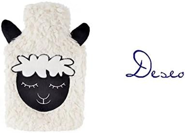 Fleeced Luxurious Hot Water Bottle - Two Beautiful Sheep Designs (1 Litre) (Beige)