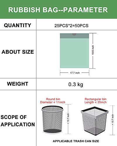 2.6 Gallon Trash Bags, AYOTEE Drawstring Trash Bags, 50 Counts Ultra Strong Bathroom Trash Bags Waste Basket Liners for Bathroom,Office,Pet,Car(Green)