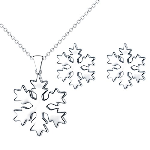 FANSING Jewellery for Her Girlfriend Wife Christmas Snowflakes - 925 Sterling Sliver - Pendant Necklace and Earrings Set for Women Girls