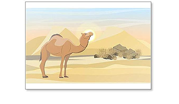 Camel en el desierto con dunas, piedras y hierba seca. Imán ...