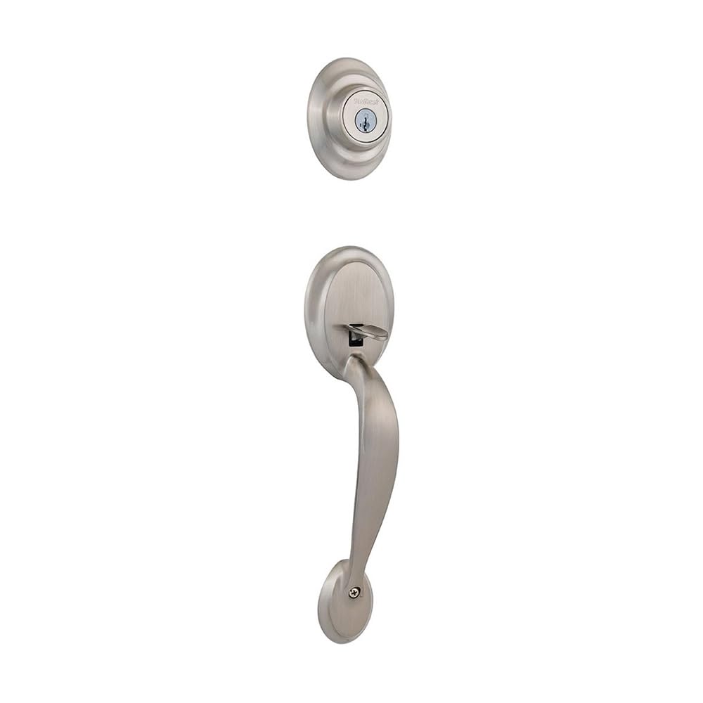 Photo 1 of Kwikset Dakota Front Door Lock Handle and Deadbolt Set, Entry Handleset Exterior Only, Satin Nickel, Pick Resistant SmartKey Rekey Deadbolt Security, Interior Sold Separately